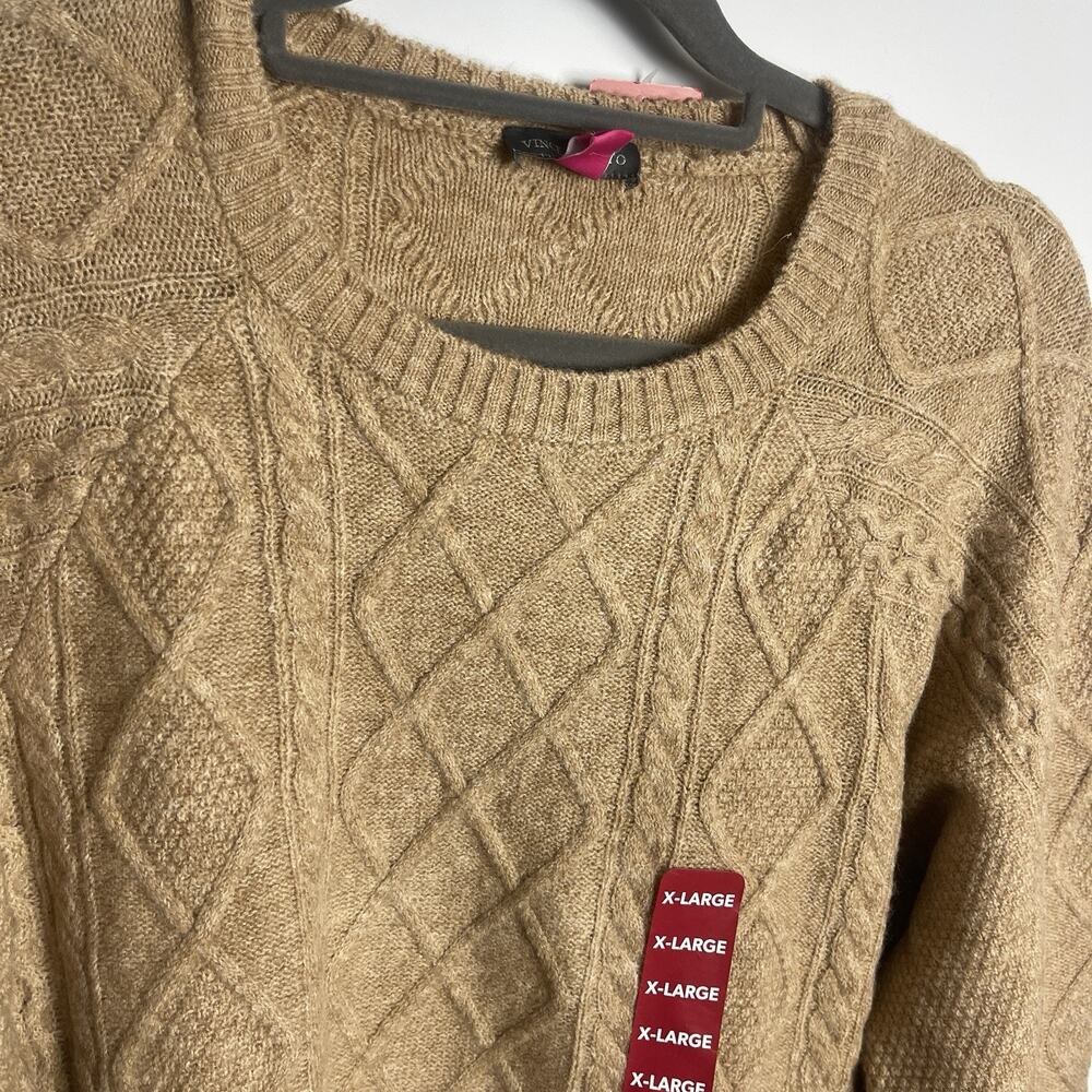 Vince Camuto Women's Warm Cozy Pullover Crew Neck Cable Sweater Latte Heather XL - Picture 4 of 11